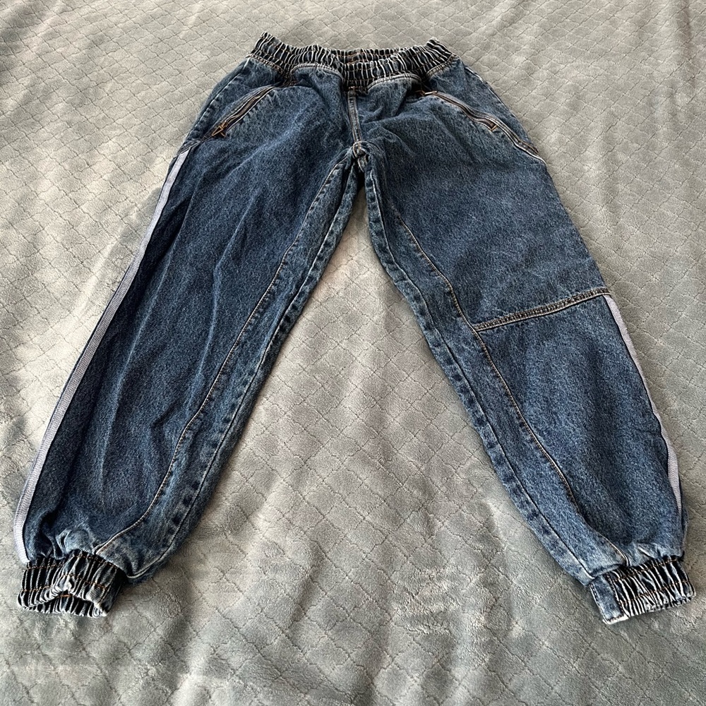 Adidas Ivy Park Denim Joggers Dark Wash Blue 3 Stripe Carpenter Pants Womens S